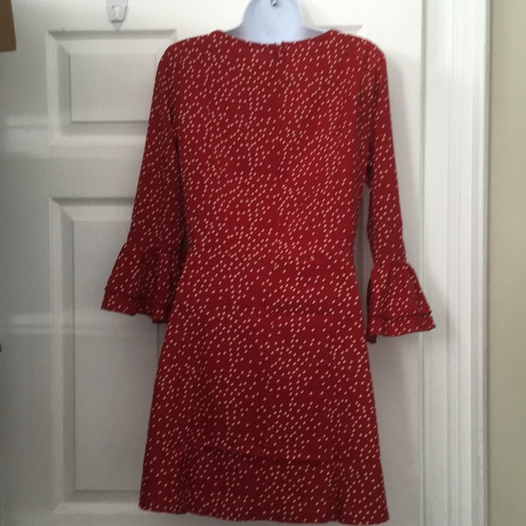 Red polkadot three-quarter ruffle sleeves dress S - Picture 4 of 4